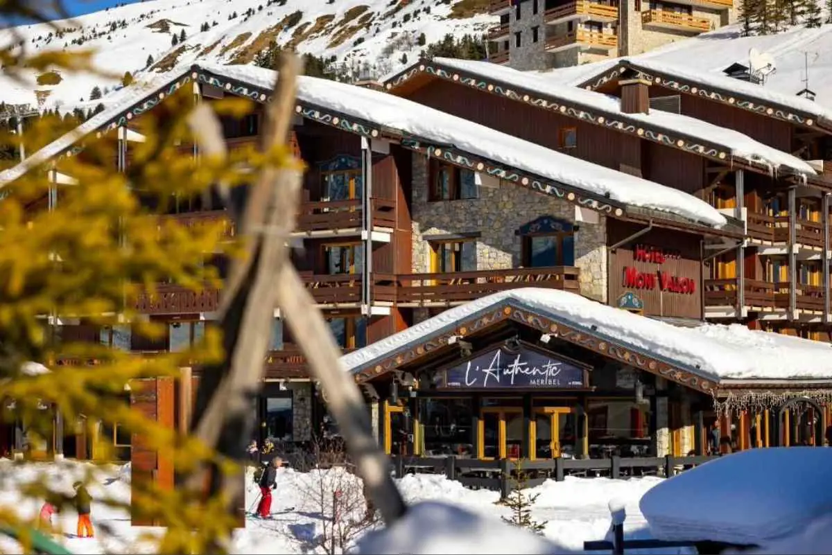 Hotel Mont Vallon in Meribel France covered in a light dusting of snow