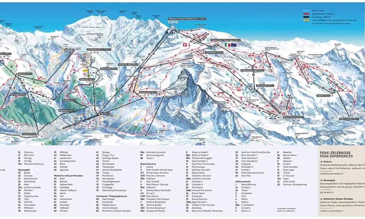 Piste map for Zermatt ski resort in Switzerland from Skimap.org