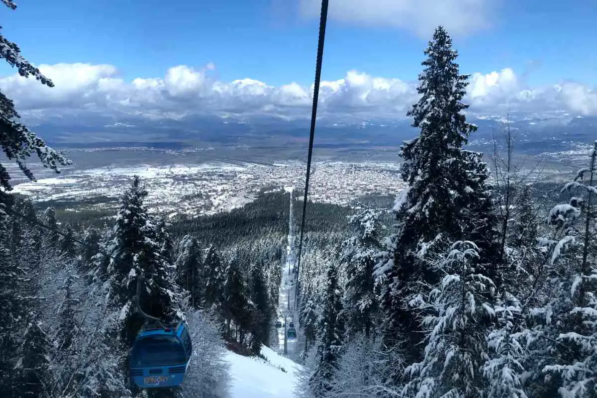 View from the gondola going up to the ski area at Bansko ski resort. Photo by Becca Marsh