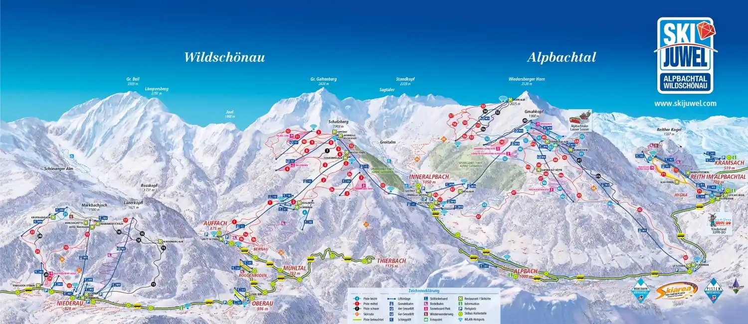 Skimap of the SkiJuwel area in Wildschoenau and Albachtal