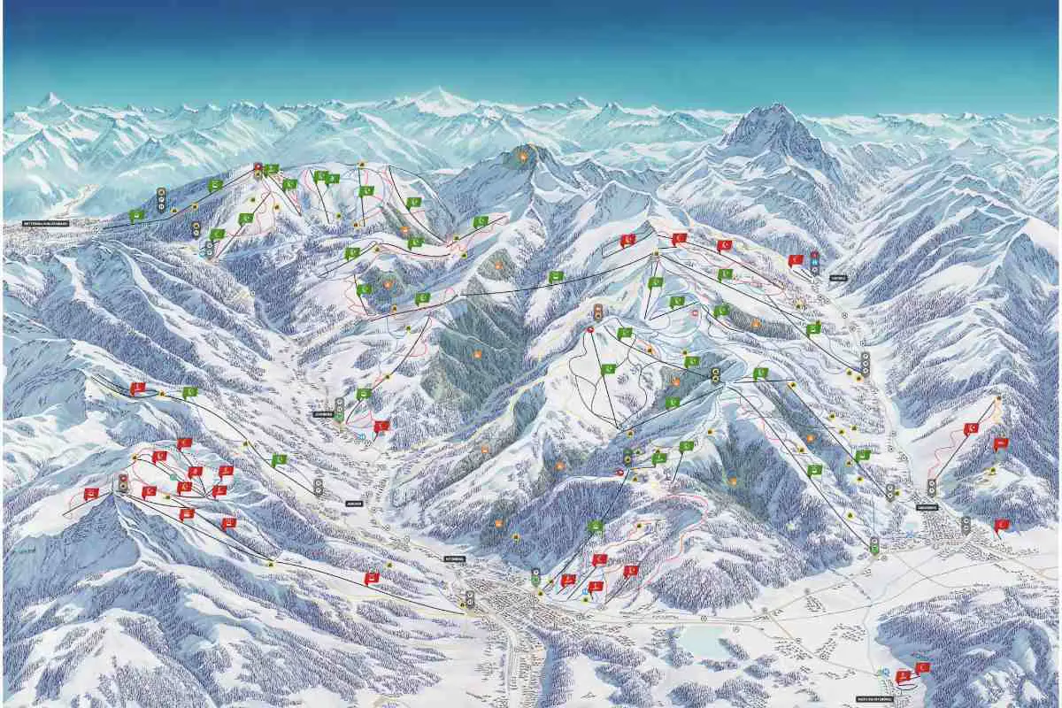 Ski map of the Kitzbuhel ski area in Austria. Photo from Skimap.org