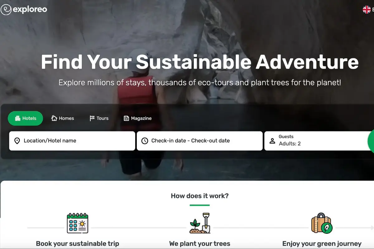 Example of Exploreo's homepage demonstrating a simple and eco conscious user interface