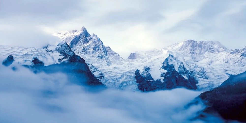 Mountain Range With Clouds in La Grave France