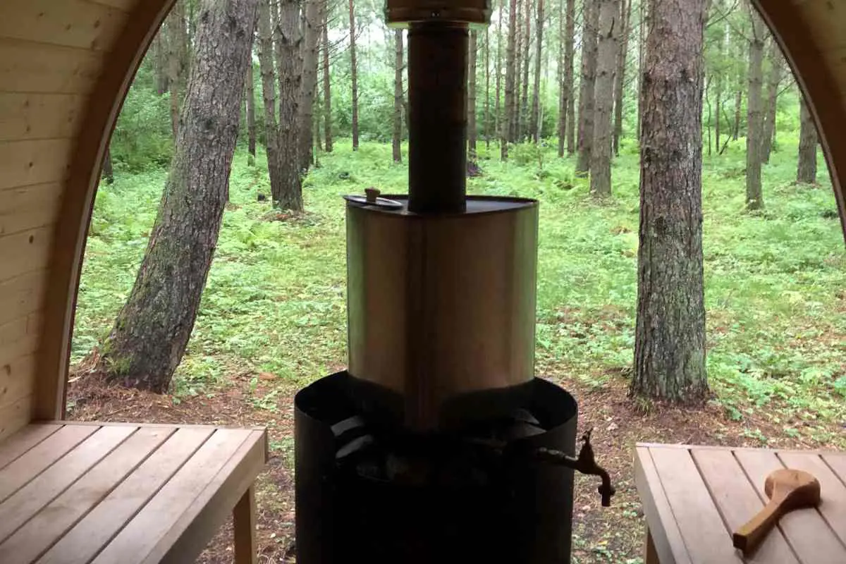 ew from inside a sauna, looking out into a green forest floor in Estonia. Photo by Becca Marsh
