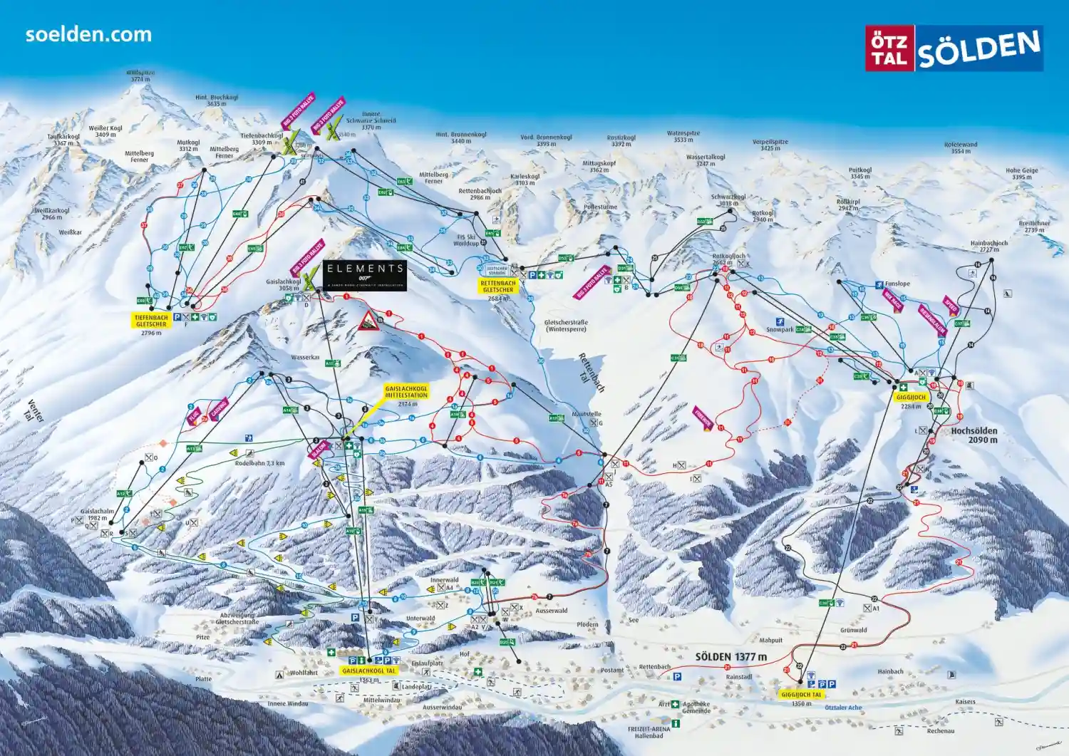 Skikarte Sölden, Österreich