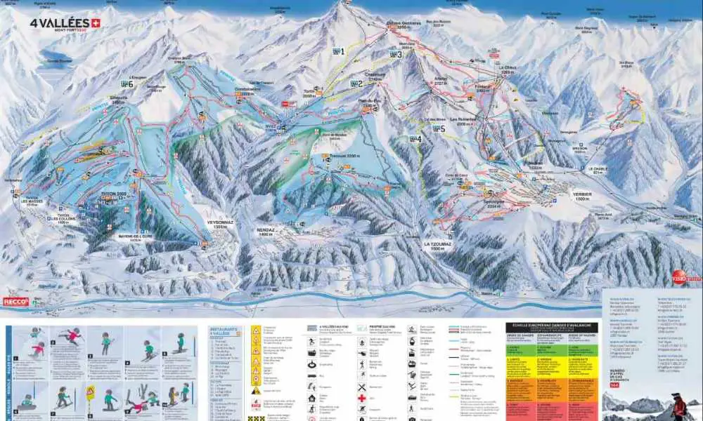 Four Valleys Ski Resort Map Including Verbier. Ski Map From Skimap.Org