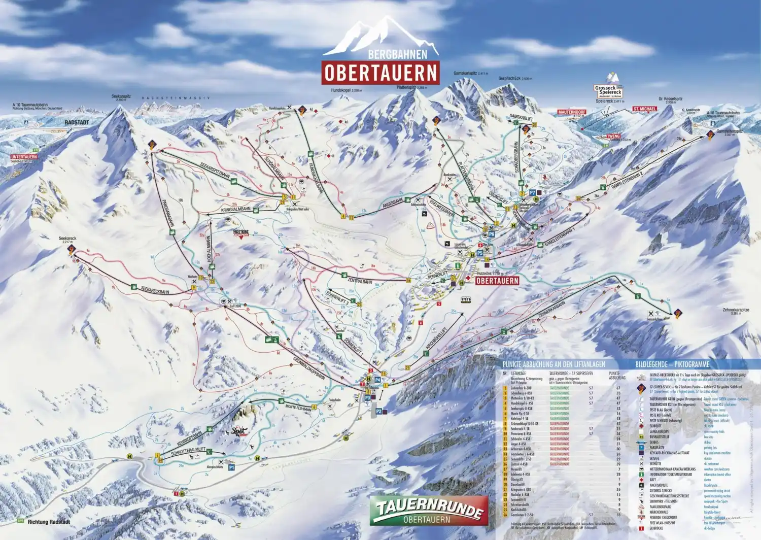 Skikarte Obertauern, Österreich.